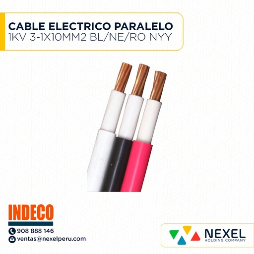 [A22121] CABLE ELECTRICO PARALELO 1KV 3-1X10MM2 BL/NE/RO NYY INDECO