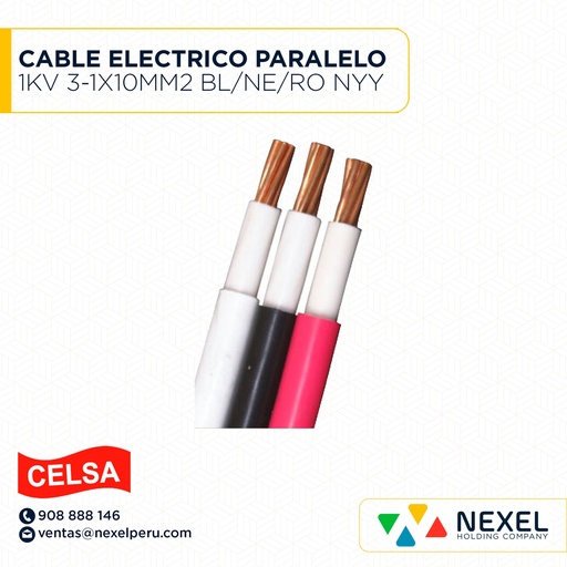 [A22113] CABLE ELECTRICO PARALELO 1KV 3-1X10MM2 BL/NE/RO NYY CELSA