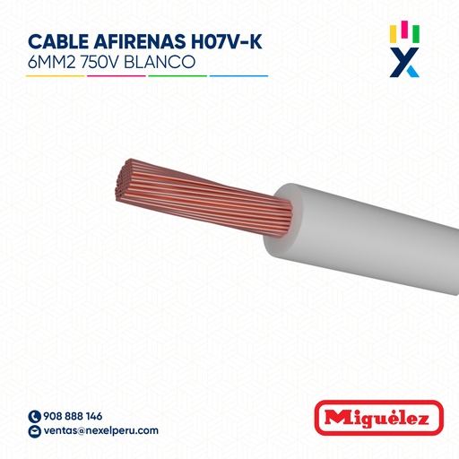 [A11627] CABLE AFIRENAS HO7V-K 6MM2 750V BLANCO MIGUELEZ
