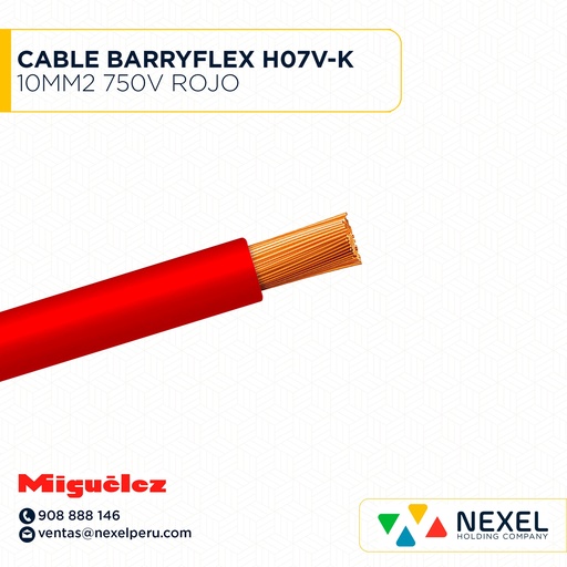 [A11611] CABLE BARRYFLEX H07V-K 10MM2 750V ROJO MIGUELEZ