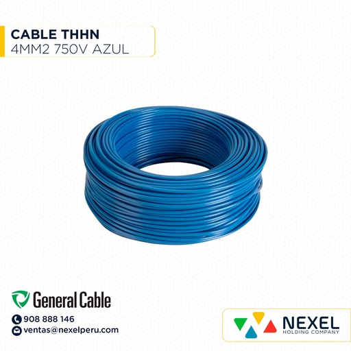 [A11607-1-O] OUT- CABLE THHN 750V 4MM2 AZUL GENERAL CABLE (ROLLO 100MT)
