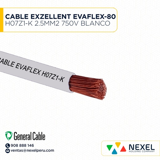 [A11020] CABLE EXZELLENT EVAFLEX-80 H07Z1-K 2.5MM2 750V BLANCO GENERAL CABLE (100 METROS)