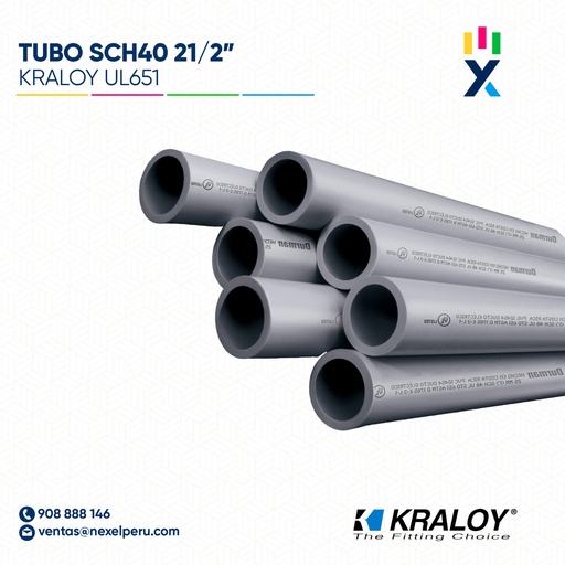 [B743612] TUBO CONDUIT PVC SCH40 21/2" (62MM) X 3.05M CC UL651 KRALOY 
