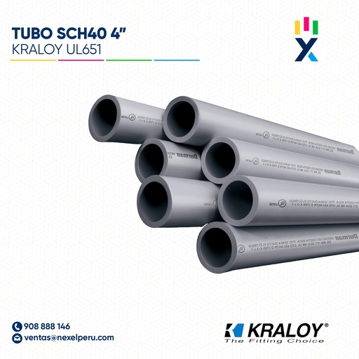 [B743614] TUBO CONDUIT PVC SCH40 4" (100MM) X 3.05M CC UL651 KRALOY 