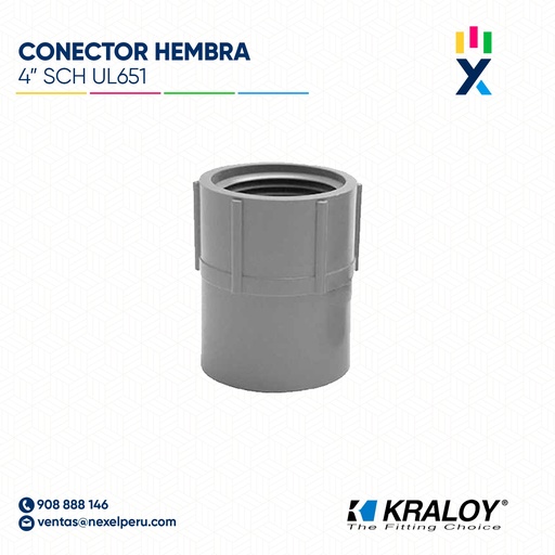[B743681] CONECTOR PVC HEMBRA SCH40/80 4" (100MM) UL651 KRALOY
