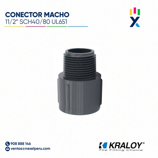 [B743686] CONECTOR PVC MACHO SCH40/80 11/2" (38MM) UL651 KRALOY